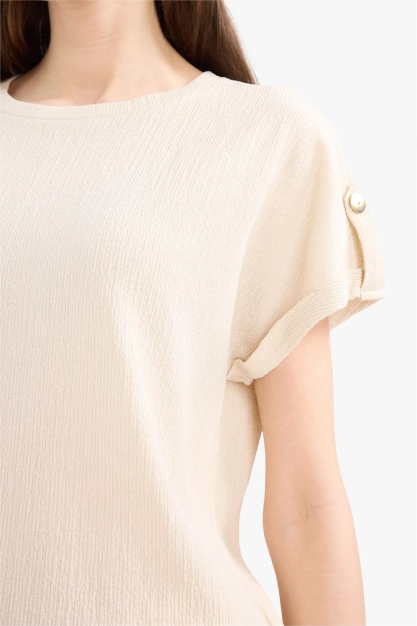 WOMAN Beige Regular Fit Crew Neck Short Sleeve T-Shirt