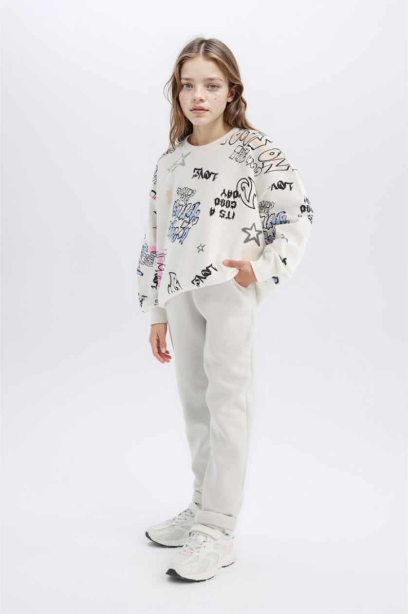 بنات رمادي فاتح سروال رياضي بنات قماش سميك كاروت فيت