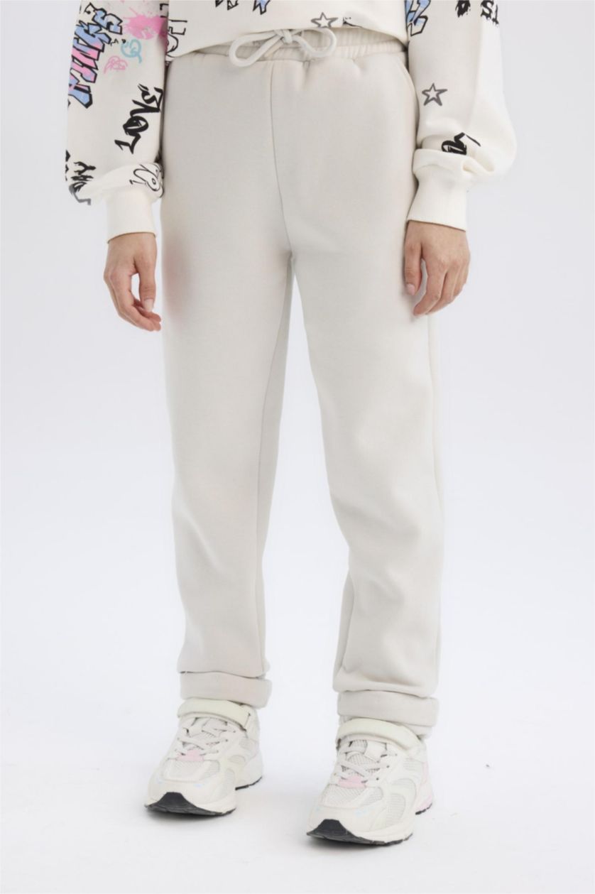 بنات رمادي فاتح سروال رياضي بنات قماش سميك كاروت فيت