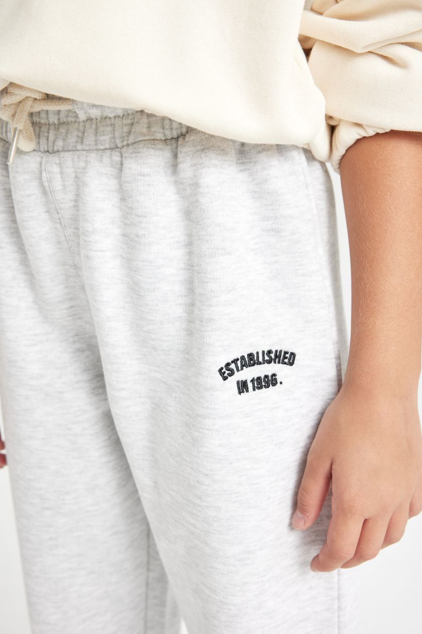 Girls & Teens Grey Melange Girl Elastic Waist Printed Jogger Sweatpants