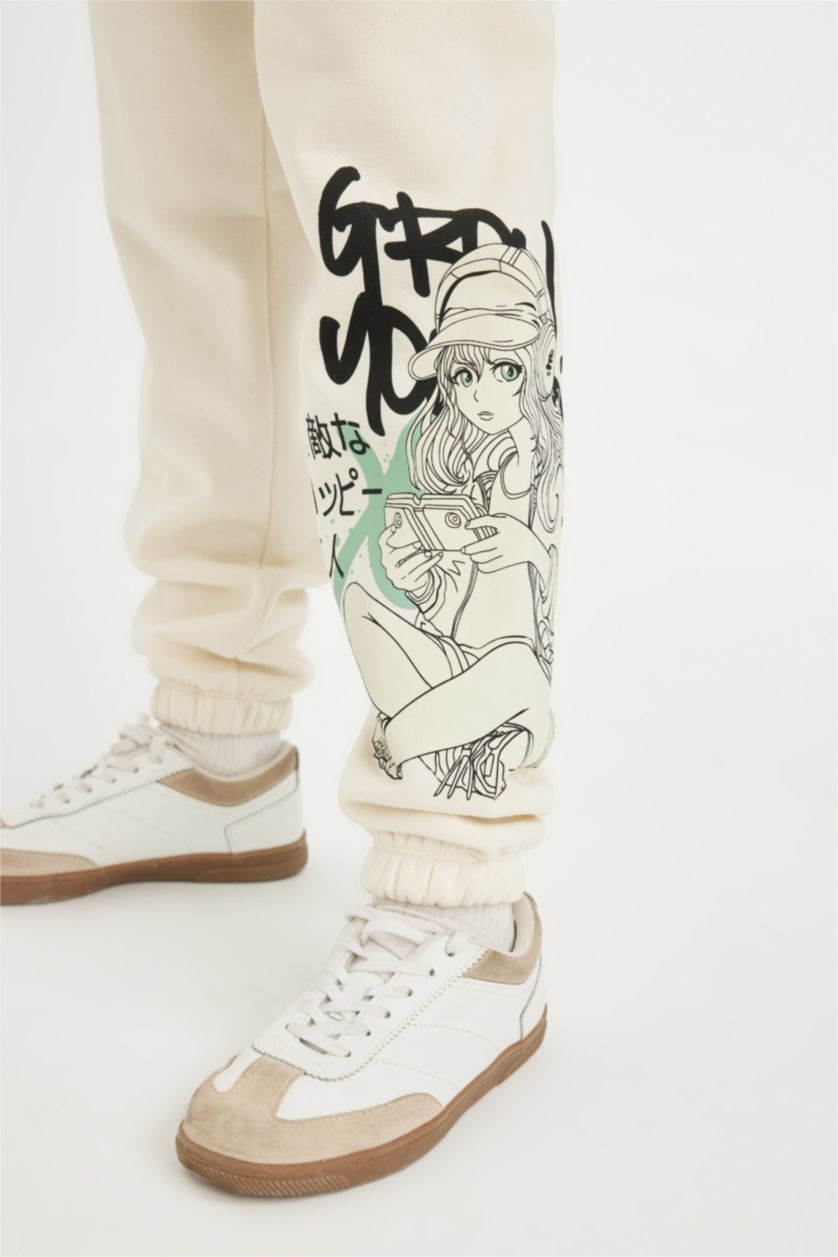 بنات بيج فاتح سروال رياضي للبنات مطبوع بخصر مطاطي