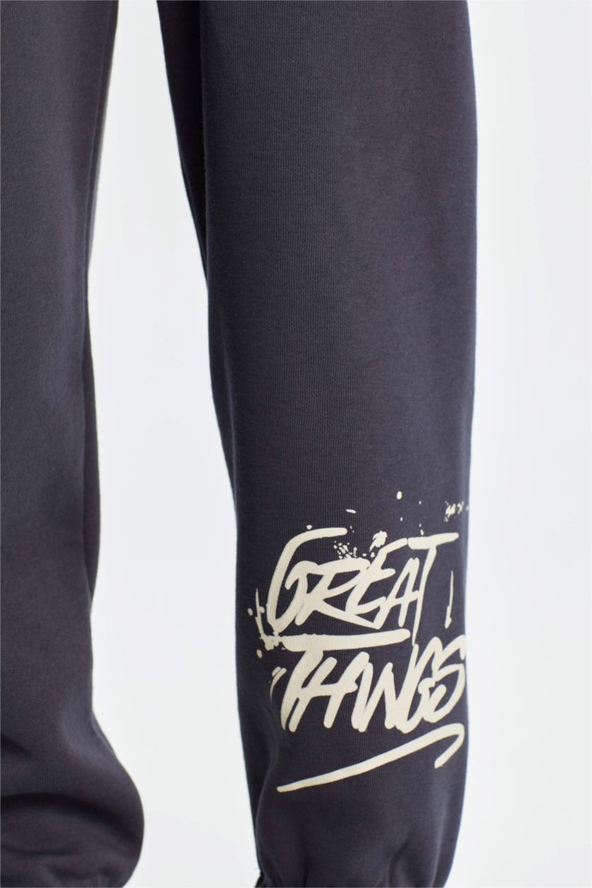 Girls & Teens Anthracite Girl Printed Elastic Waist Jogger Sweatpants