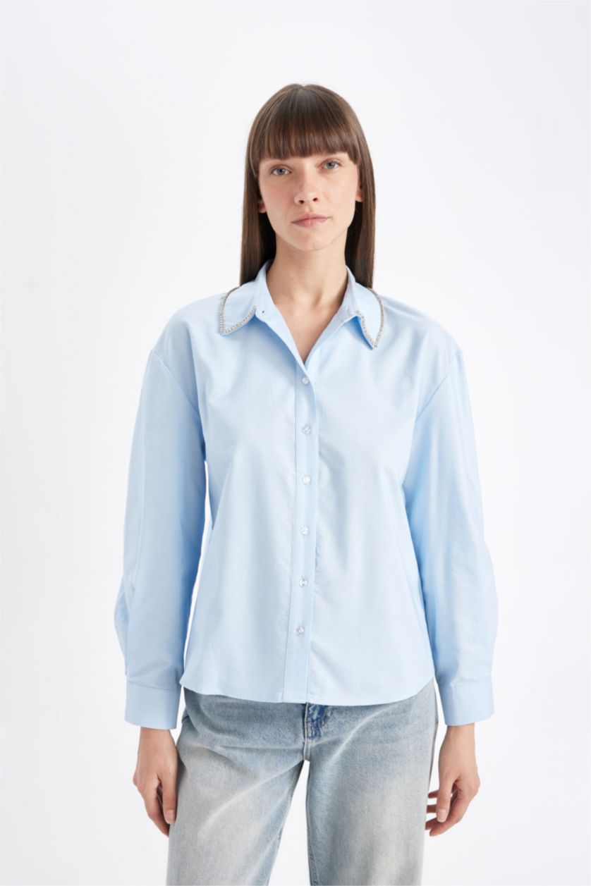 Әйелдерге Көк үлкен пішім Ұзын жеңді көйлек