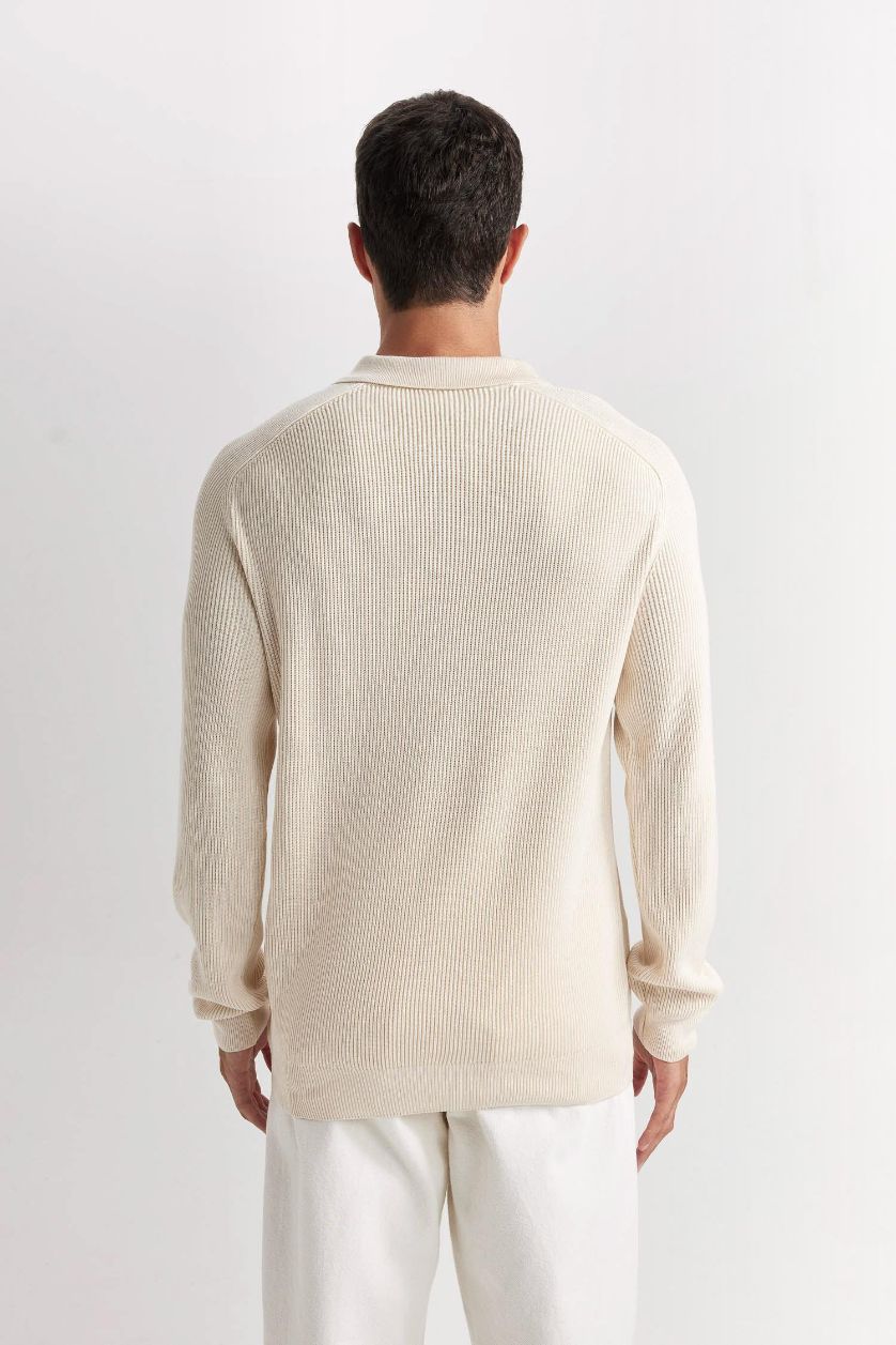 HOMME Beige Clair Pull en tricot à col polo basique à coupe standard