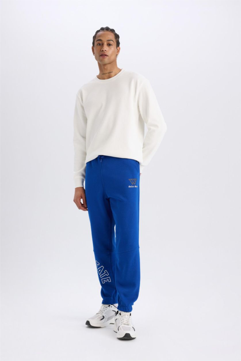 Erkek Saks Standart Fıt Kalın Sweatshirt Kumaşı Jogger