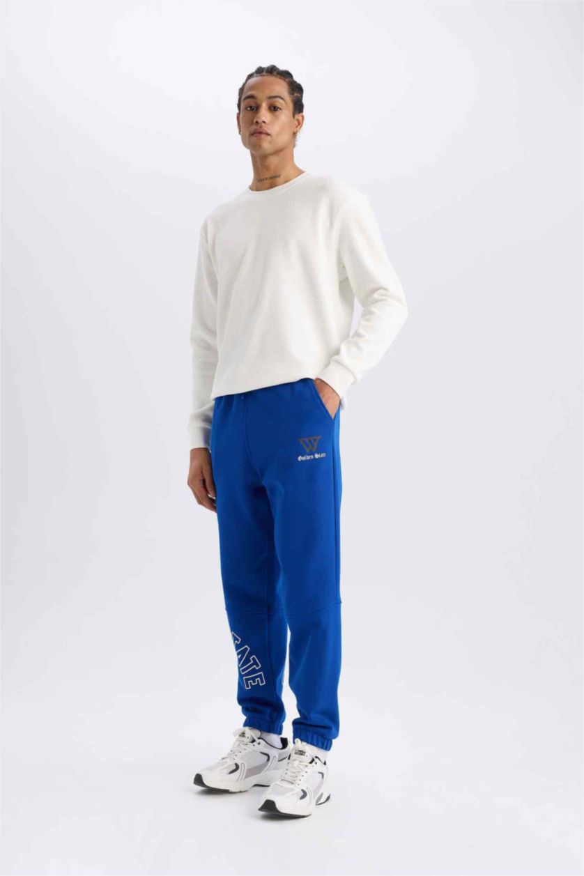 Erkek Saks Standart Fıt Kalın Sweatshirt Kumaşı Jogger