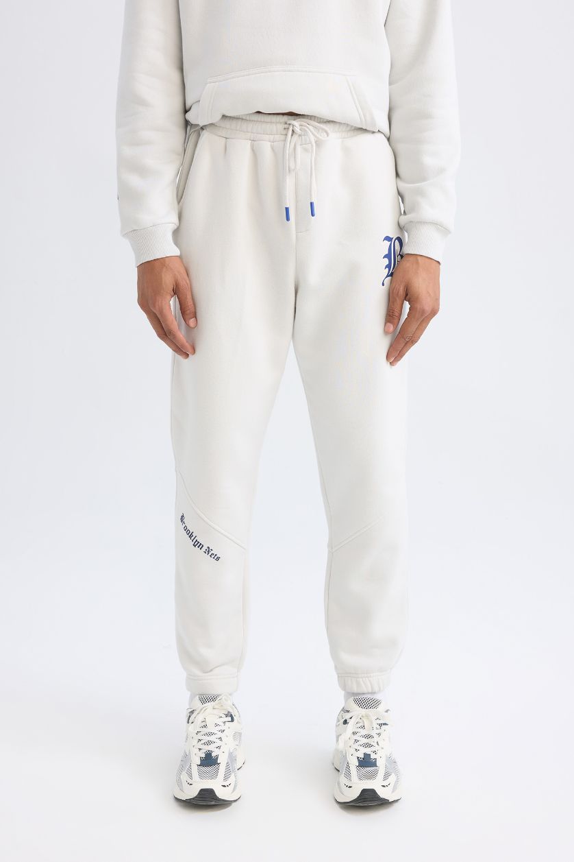 Erkek Taş Kalın Jogger Eşofman Altı NBA Brooklyn Nets Standart Fit Cepli Uzun Paça