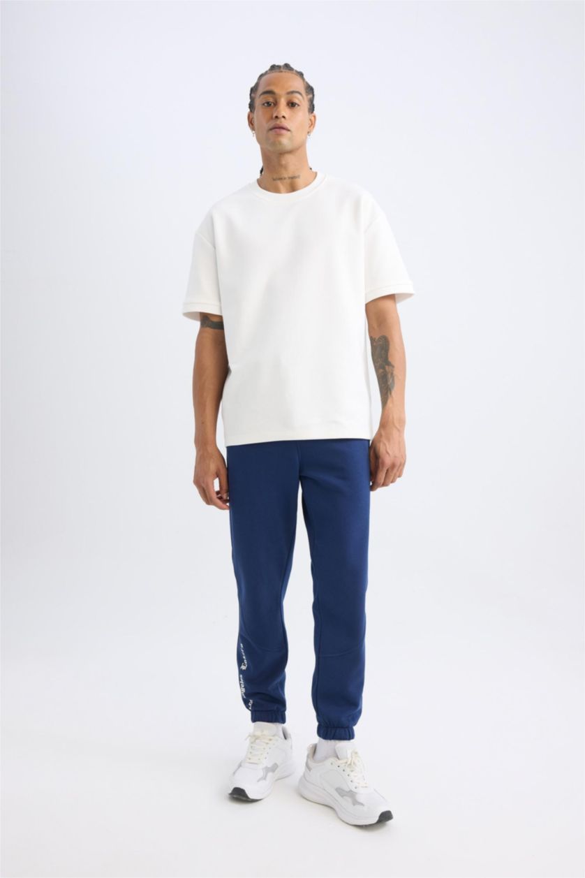 Erkek Lacivert Kalın Jogger Eşofman Altı NBA Los Angeles Lakers Standart Fit Beli Lastikli Bağcıklı