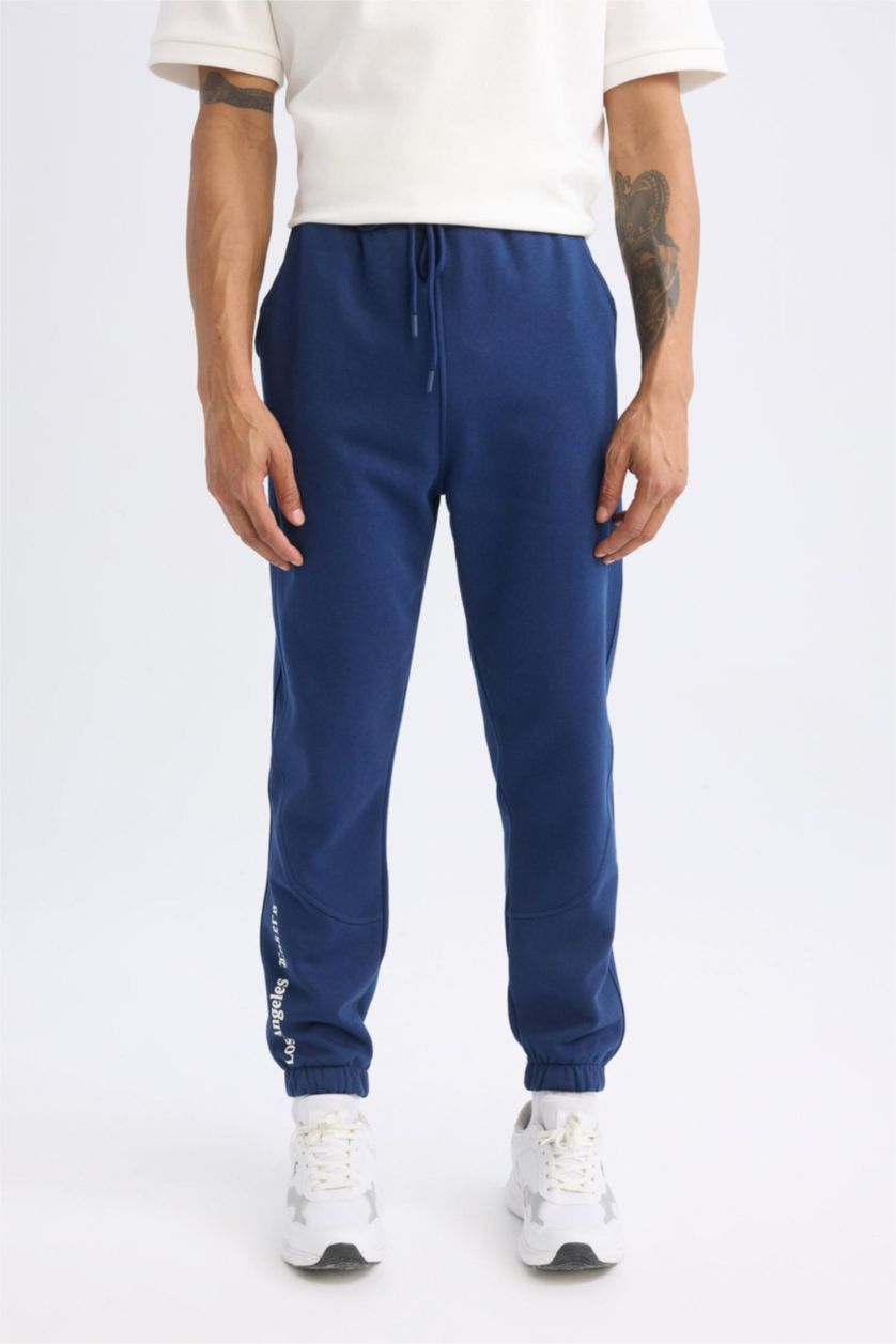 Erkek Lacivert Kalın Jogger Eşofman Altı NBA Los Angeles Lakers Standart Fit Beli Lastikli Bağcıklı