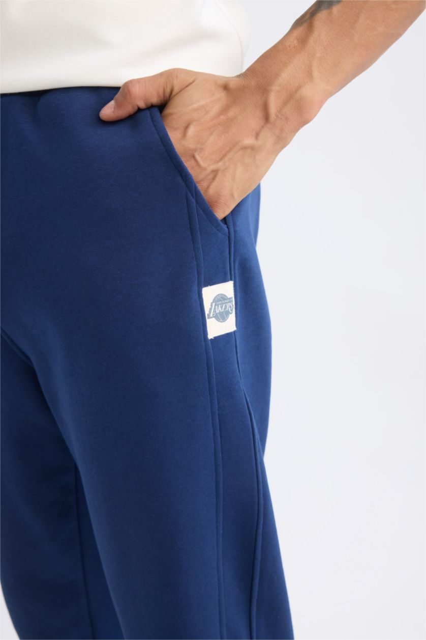 Erkek Lacivert Kalın Jogger Eşofman Altı NBA Los Angeles Lakers Standart Fit Beli Lastikli Bağcıklı