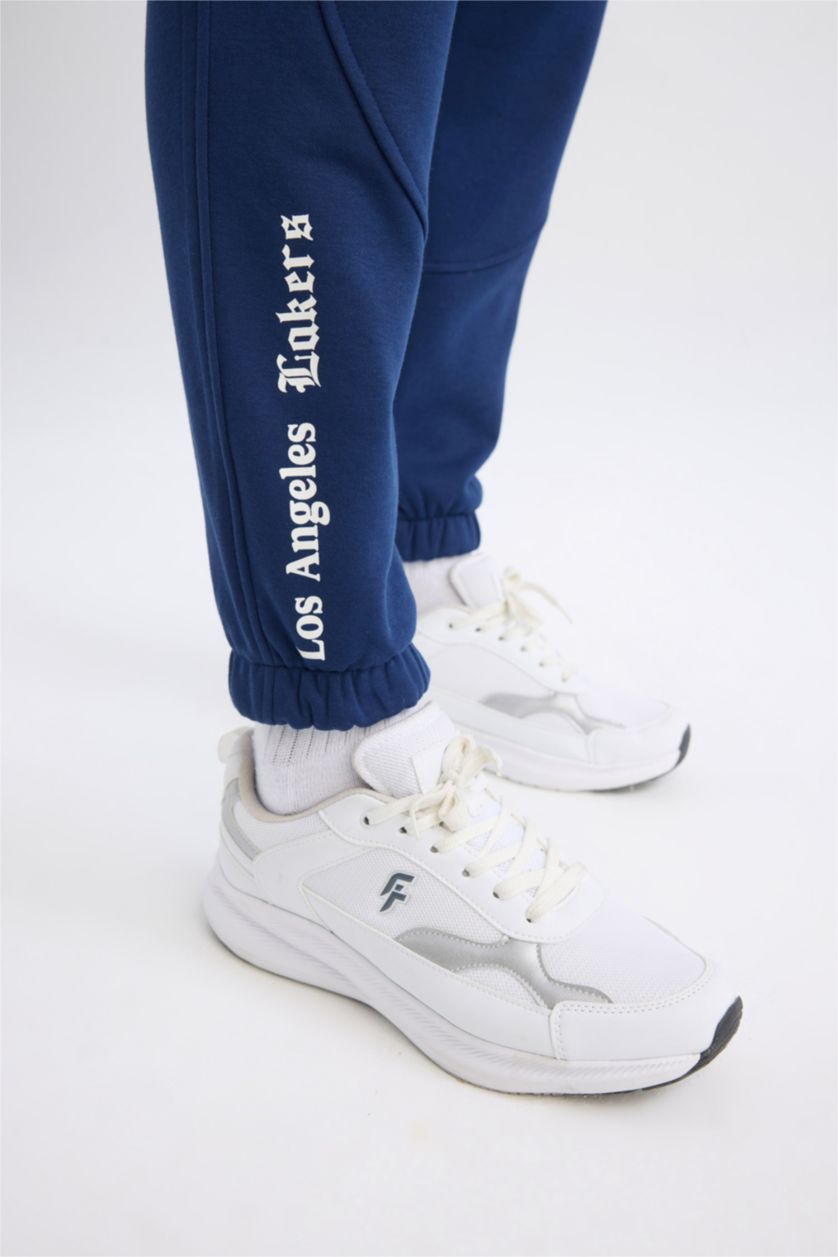 Erkek Lacivert Kalın Jogger Eşofman Altı NBA Los Angeles Lakers Standart Fit Beli Lastikli Bağcıklı