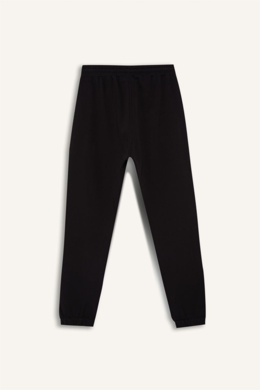 Erkek Siyah Kalın Jogger Eşofman Altı NBA Wordmark Standart Fit Cepli Esnek Bantlı Paça