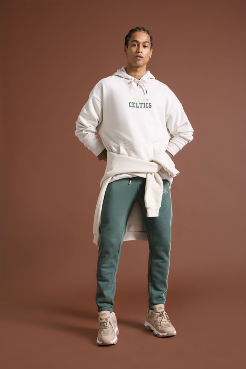 Erkek Taş NBA Boston Celtics Oversize Geniş Kalıp Kapüşonlu Sırt Baskılı Kalın Sweatshirt