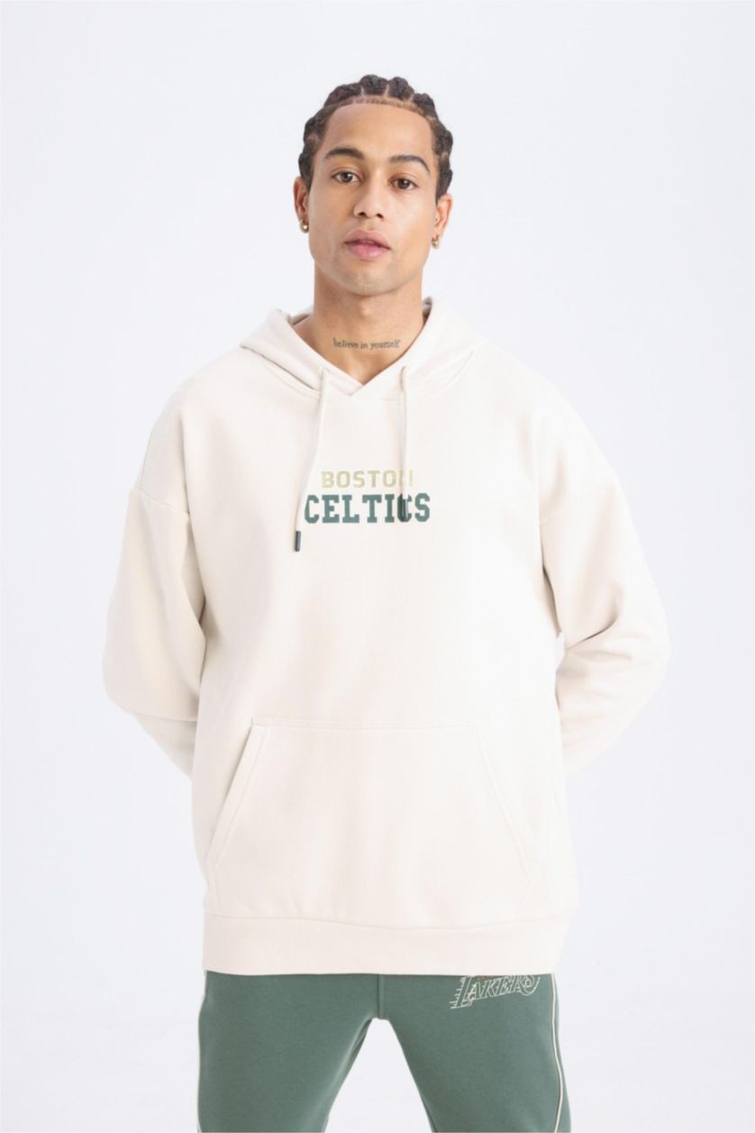 Erkek Taş NBA Boston Celtics Oversize Geniş Kalıp Kapüşonlu Sırt Baskılı Kalın Sweatshirt