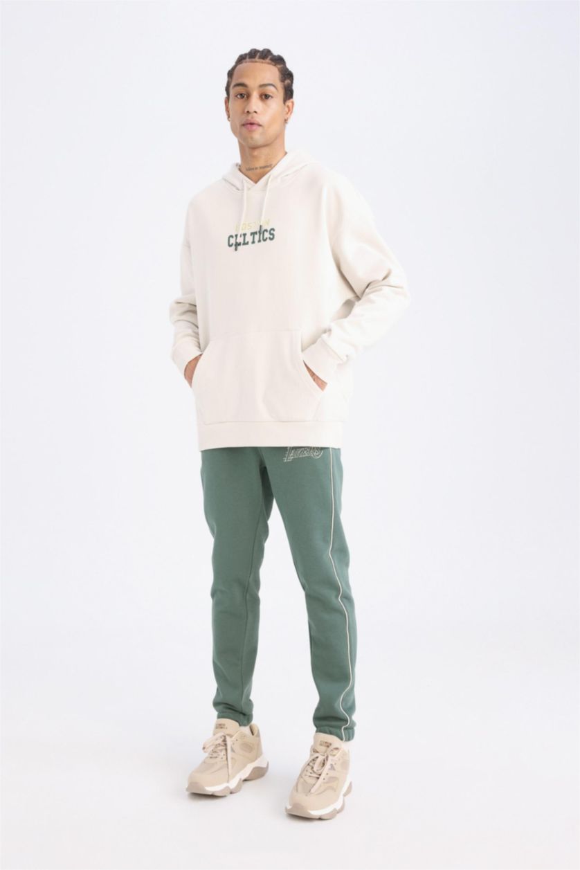 Erkek Taş NBA Boston Celtics Oversize Geniş Kalıp Kapüşonlu Sırt Baskılı Kalın Sweatshirt