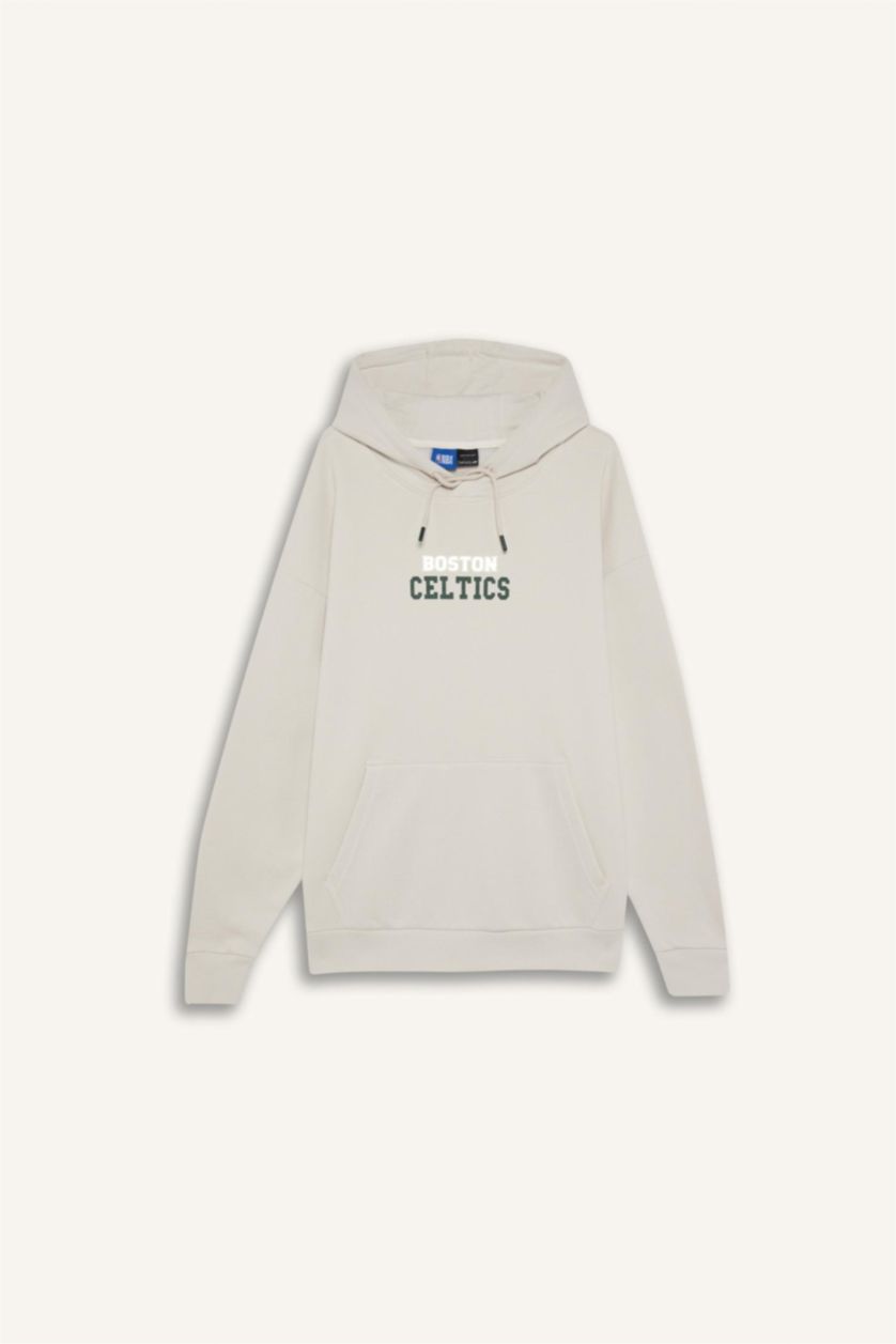 Erkek Taş NBA Boston Celtics Oversize Geniş Kalıp Kapüşonlu Sırt Baskılı Kalın Sweatshirt
