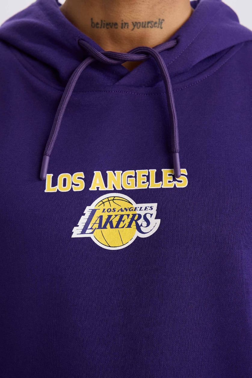رجالي بنفسجي غامق سويت شيرت أوفر سايز بكابيشون بجيب من لوس أنجلوس ليكرز
