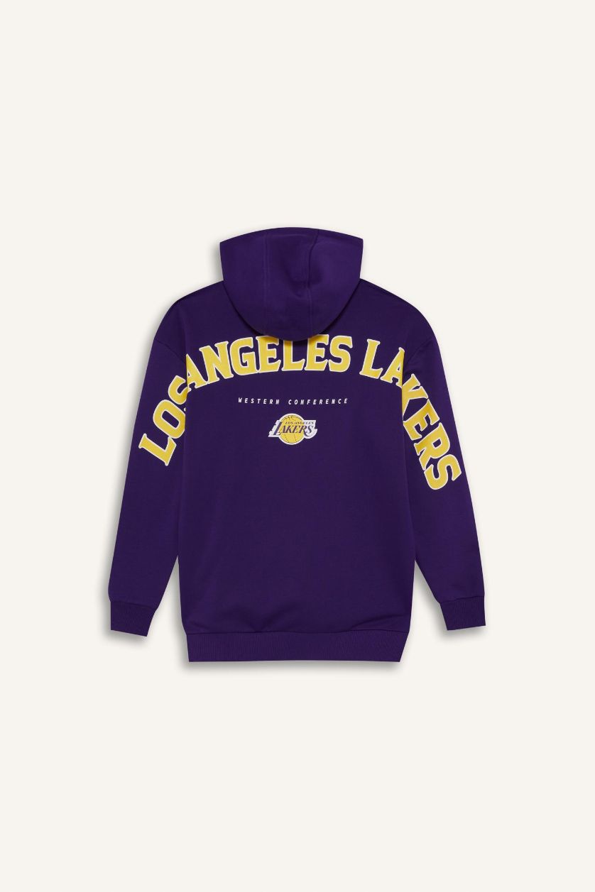 رجالي بنفسجي غامق سويت شيرت أوفر سايز بكابيشون بجيب من لوس أنجلوس ليكرز