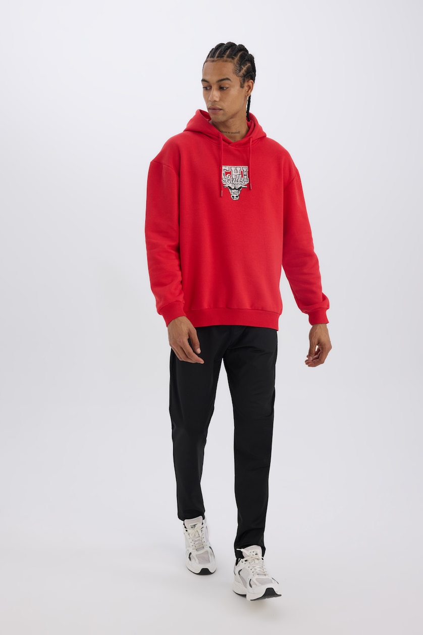 Erkek Kırmızı Boxy Fıt Kalın Sweatshirt Kumaşı Sweatshirt
