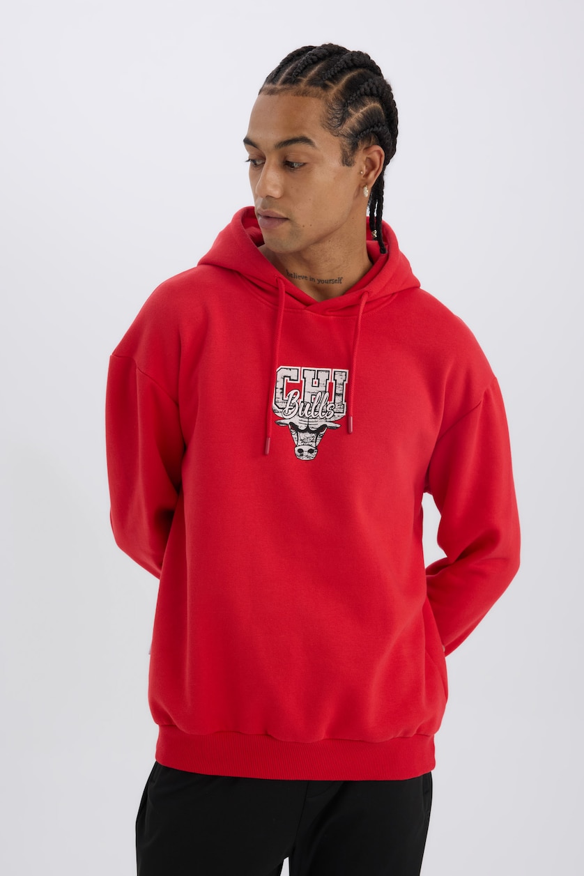 Erkek Kırmızı Boxy Fıt Kalın Sweatshirt Kumaşı Sweatshirt