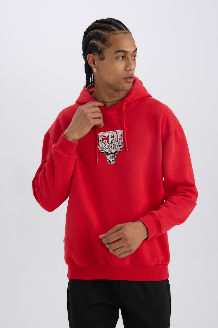 Erkek Kırmızı Boxy Fıt Kalın Sweatshirt Kumaşı Sweatshirt