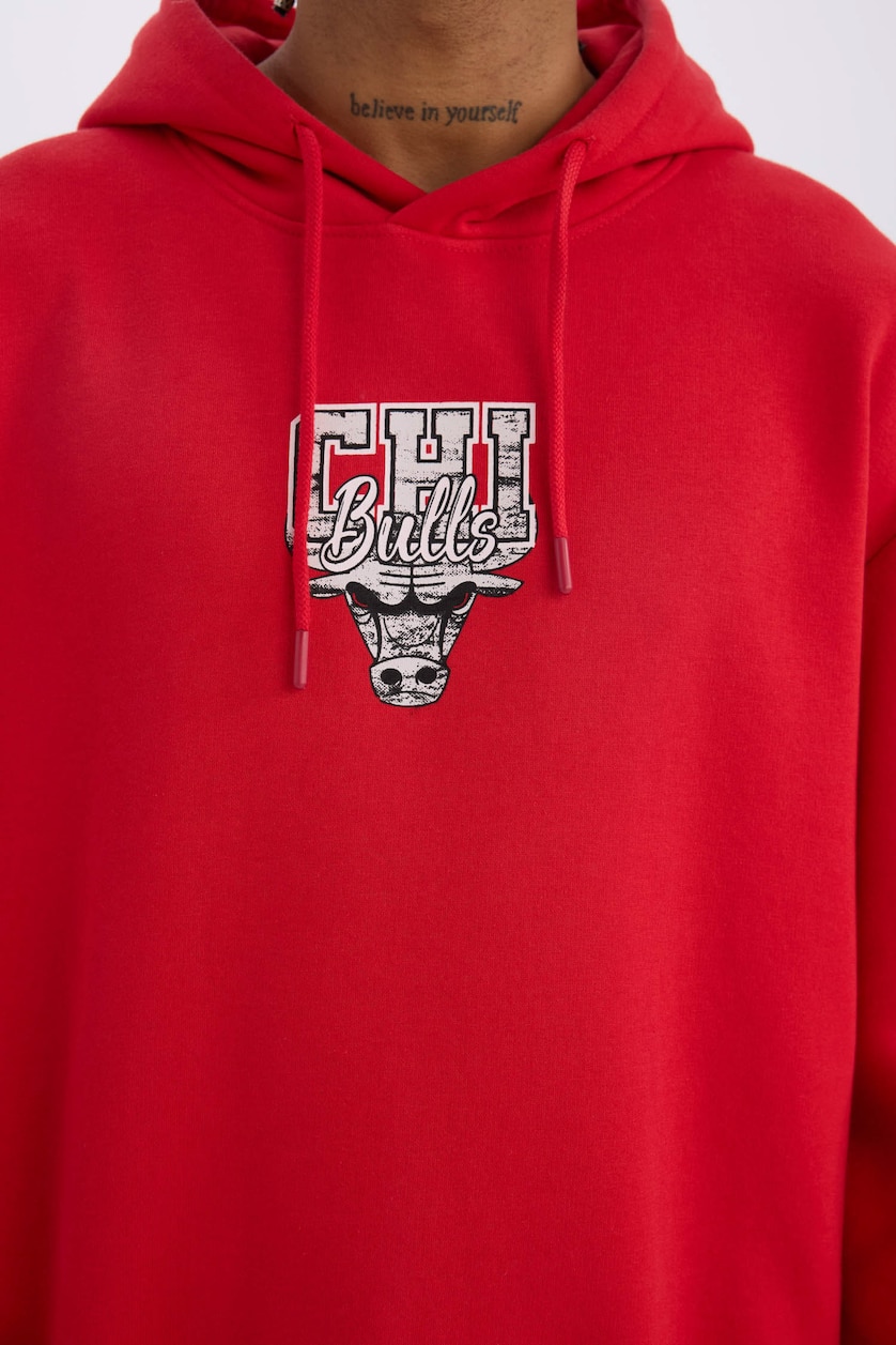 Erkek Kırmızı Boxy Fıt Kalın Sweatshirt Kumaşı Sweatshirt