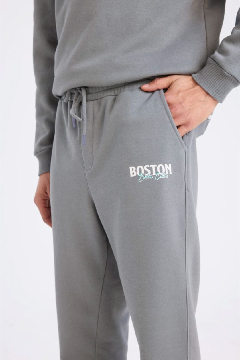 MAN Grey DeFactoFit NBA Boston Celtics Standard Fit Thick Fabric Joggers