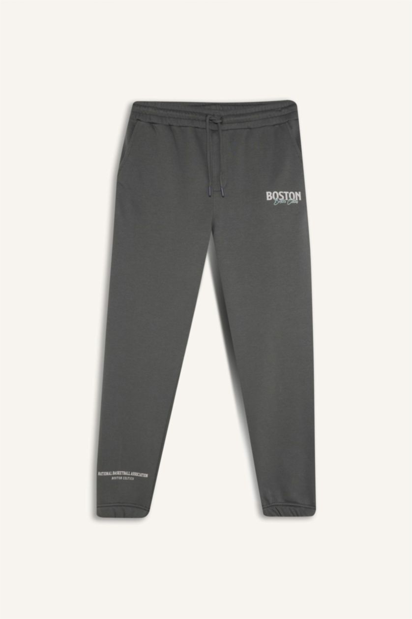 MAN Grey DeFactoFit NBA Boston Celtics Standard Fit Thick Fabric Joggers