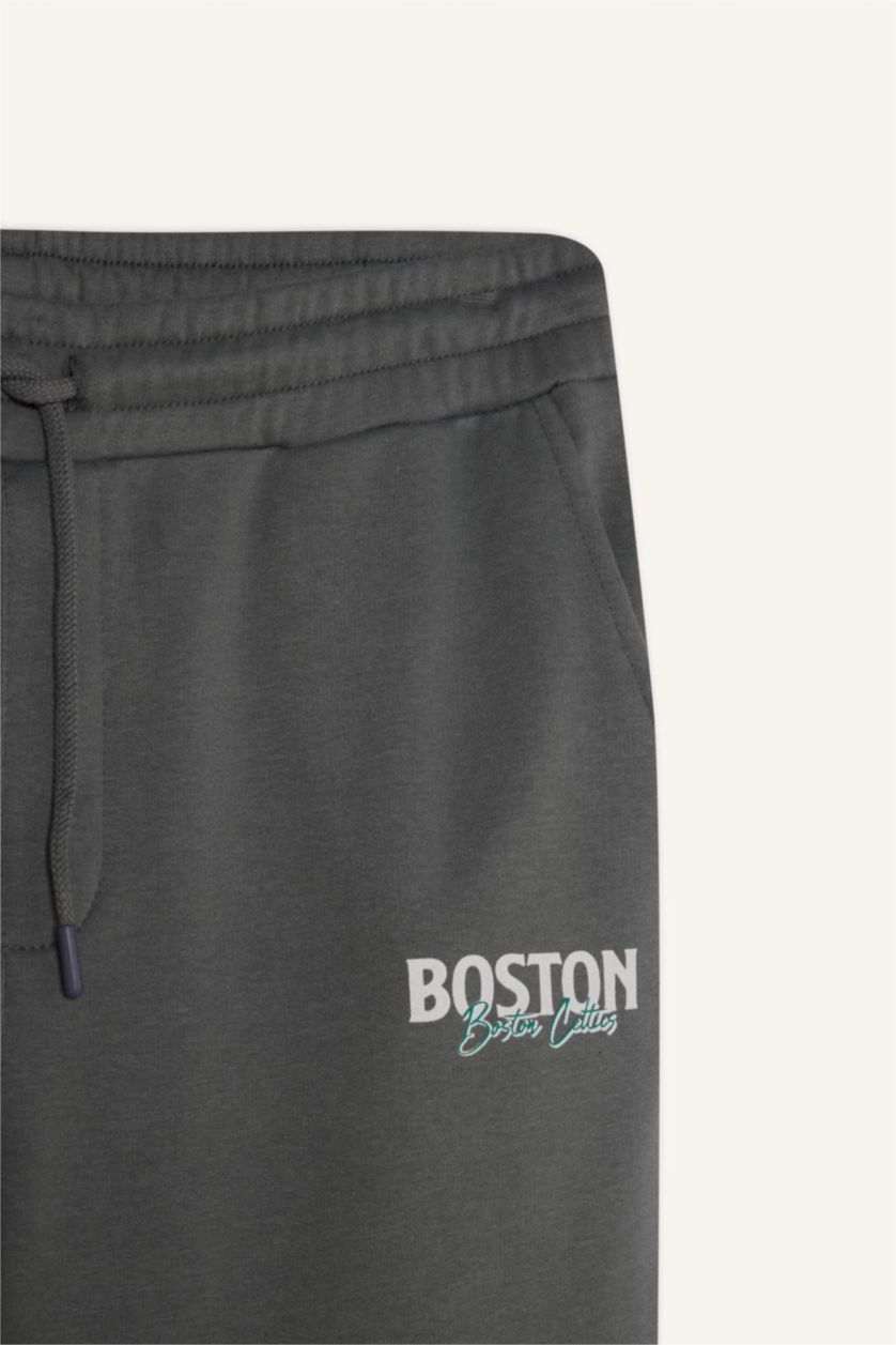 MAN Grey DeFactoFit NBA Boston Celtics Standard Fit Thick Fabric Joggers