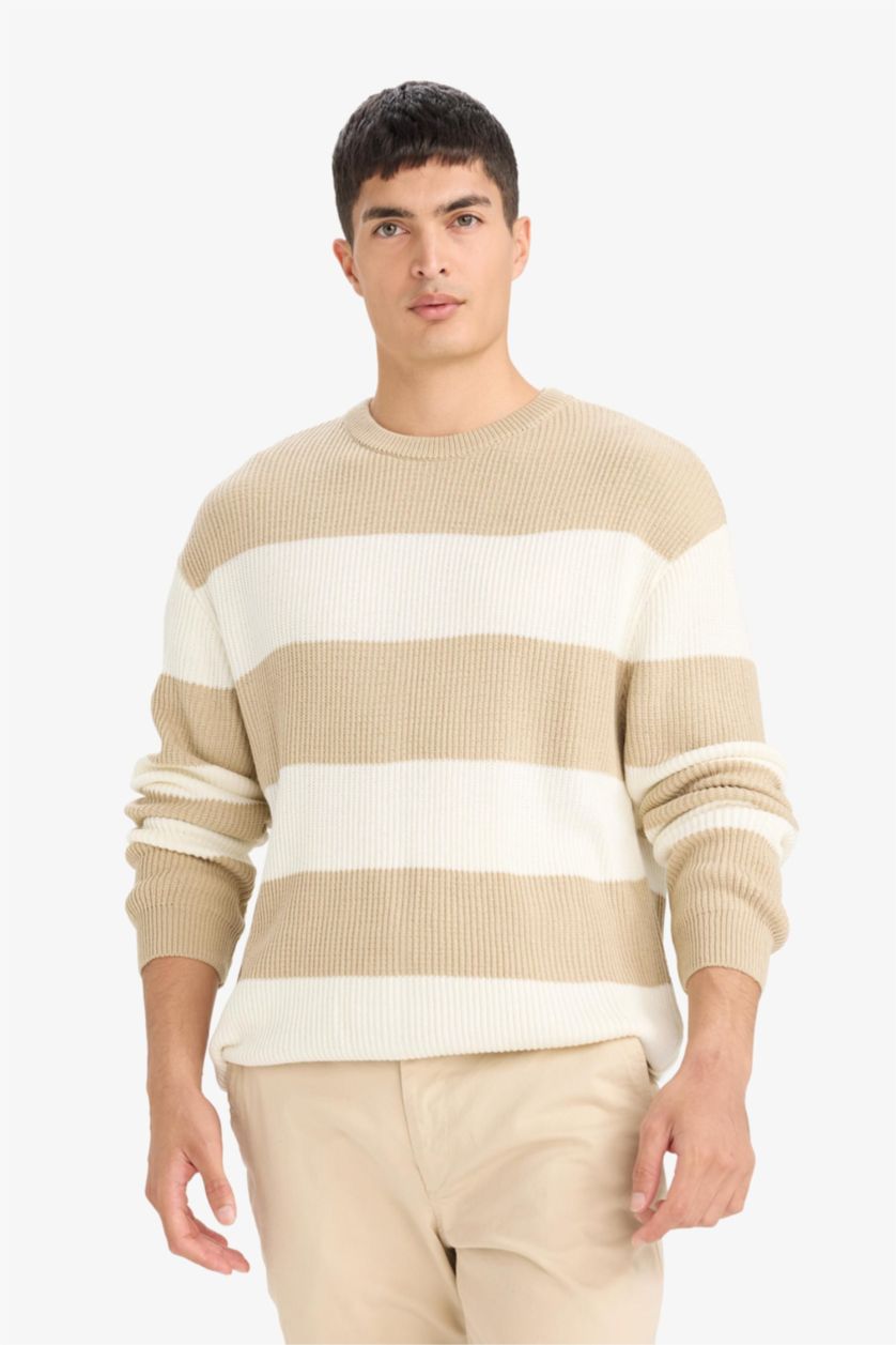 رجال بيج بلوفر تريكو قصة مريحة بياقة مستديرة