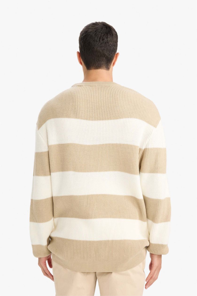 رجال بيج بلوفر تريكو قصة مريحة بياقة مستديرة