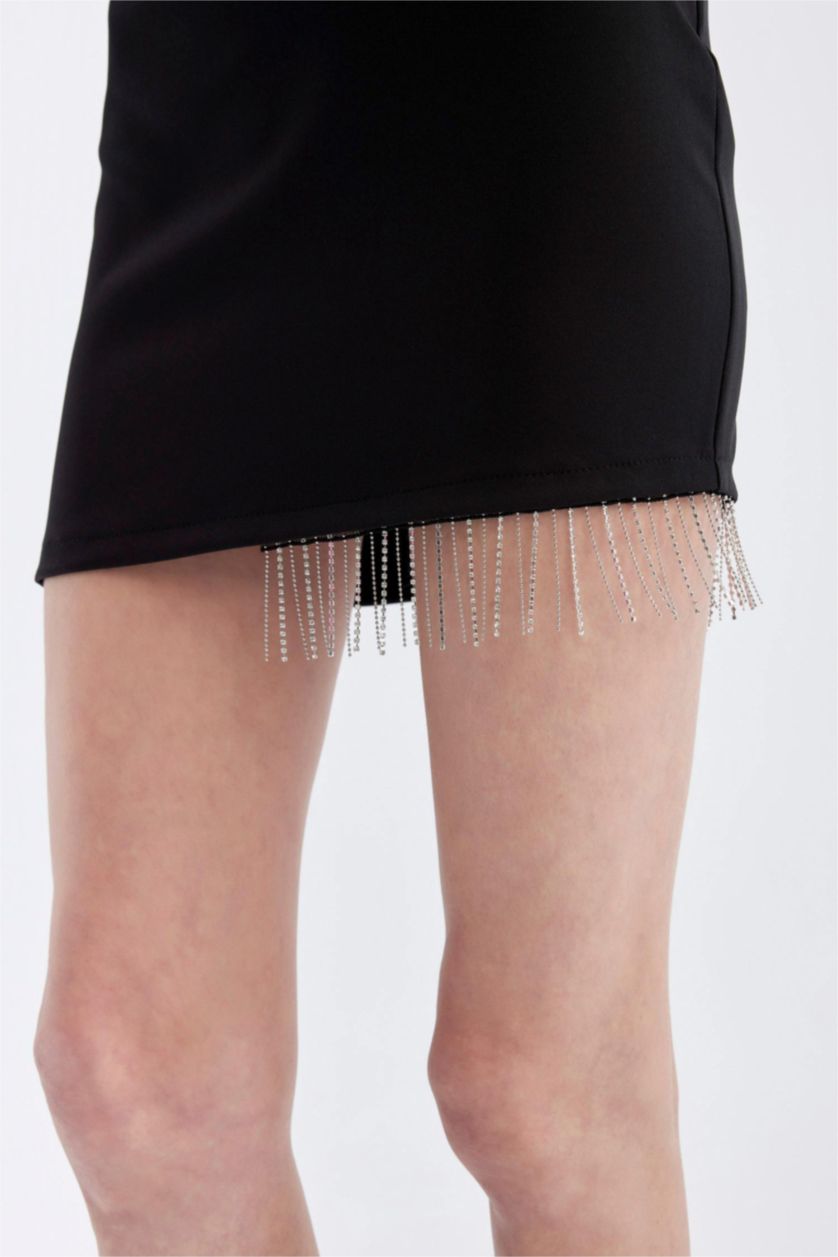 Kadın Siyah Bodycon Vücudu Saran Tek Omuzlu Kolsuz Mini Abiye Elbise