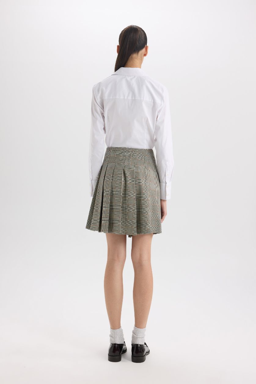 حريمي بيج جيبة قصيرة كاروهات بقصة A بخصر عادي