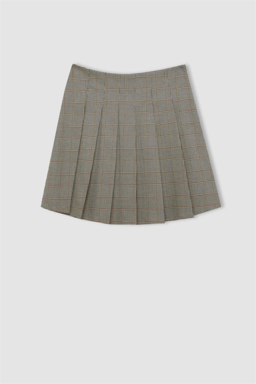 حريمي بيج جيبة قصيرة كاروهات بقصة A بخصر عادي