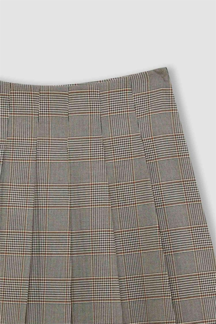 حريمي بيج جيبة قصيرة كاروهات بقصة A بخصر عادي