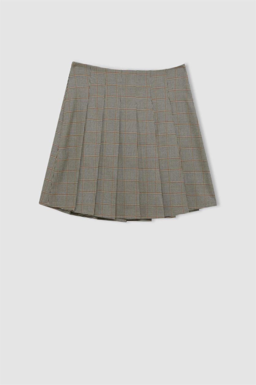 حريمي بيج جيبة قصيرة كاروهات بقصة A بخصر عادي