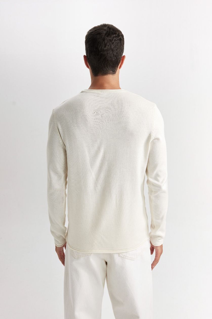 MAN Ecru Relax Fit Crew Neck Basic Knitted Pullover