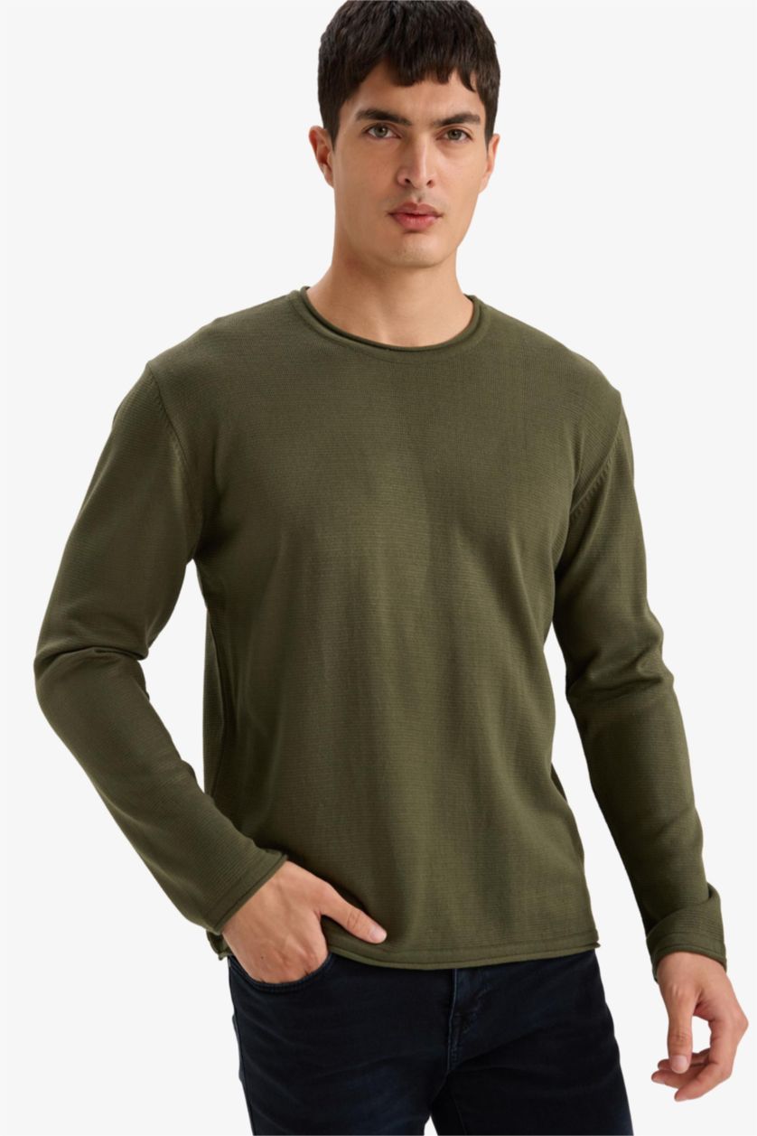 HOMME Kaki Pull en tricot à coupe Relax et col rond