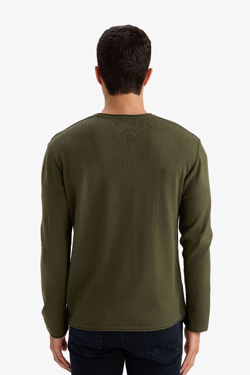 HOMME Kaki Pull en tricot à coupe Relax et col rond
