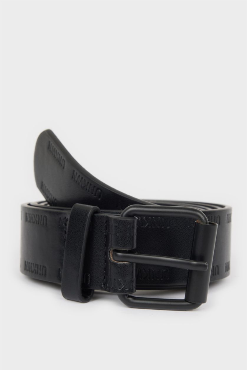 Man Black Man Faux Leather Denim Belt