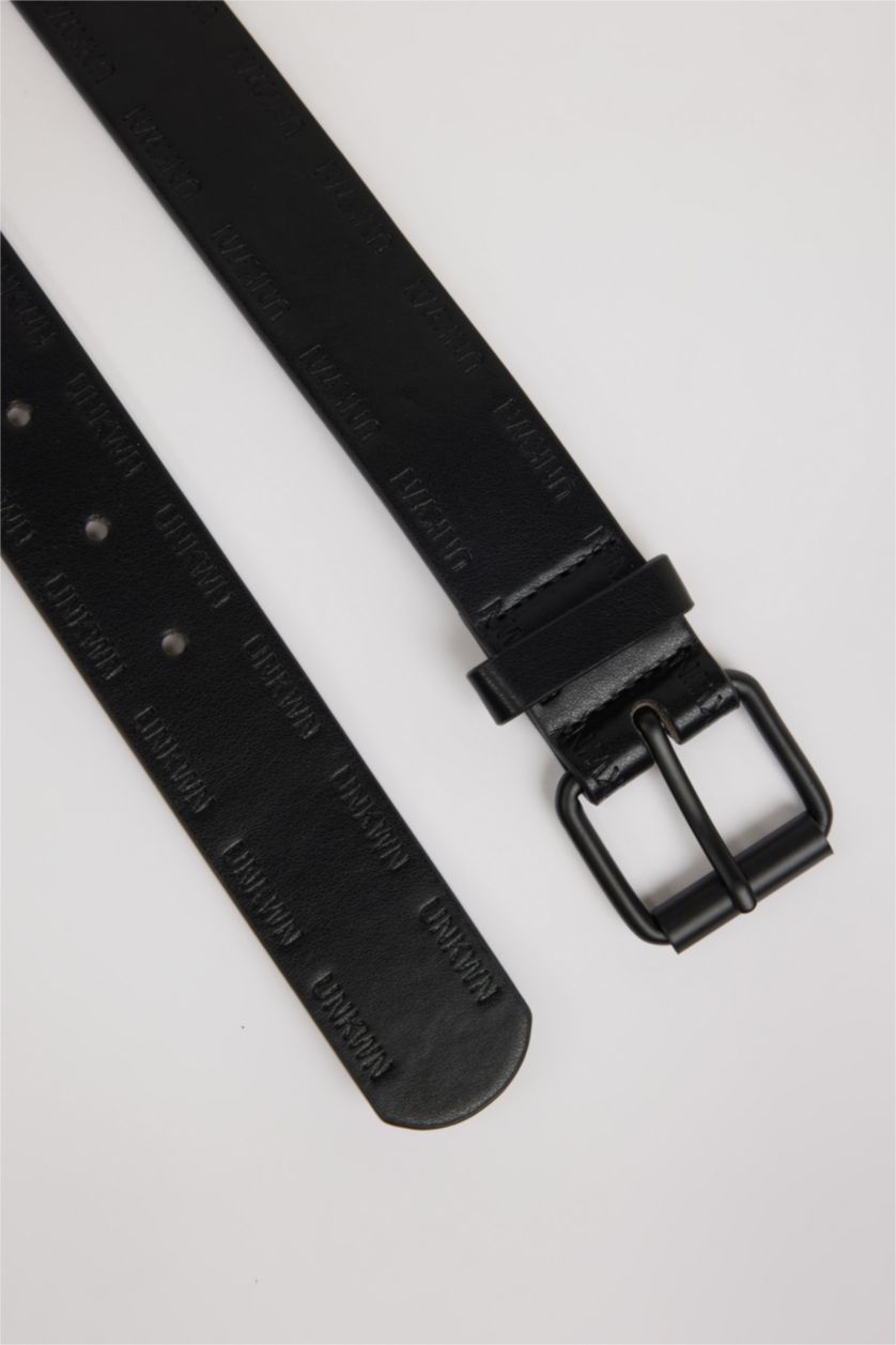 Man Black Man Faux Leather Denim Belt