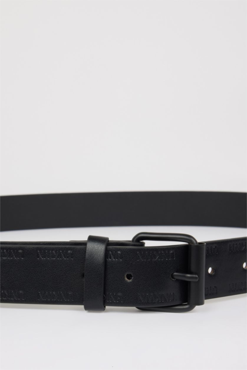 Man Black Man Faux Leather Denim Belt