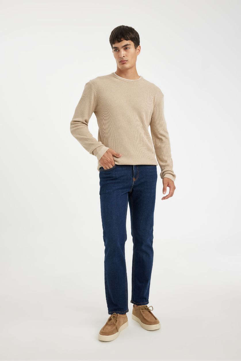 HOMME Beige Clair Pull tricot basique à col rond Coupe décontractée