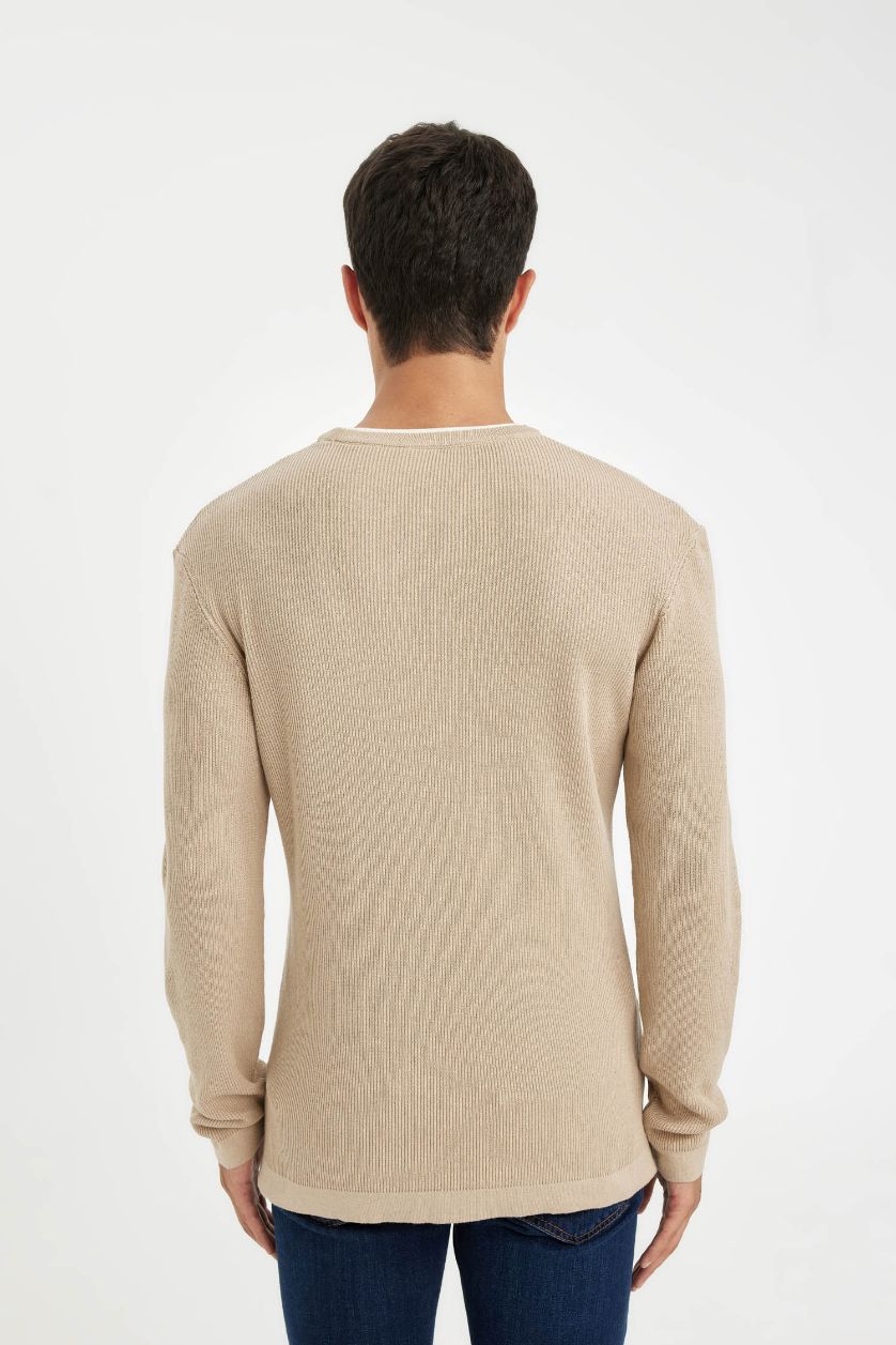 HOMME Beige Clair Pull tricot basique à col rond Coupe décontractée