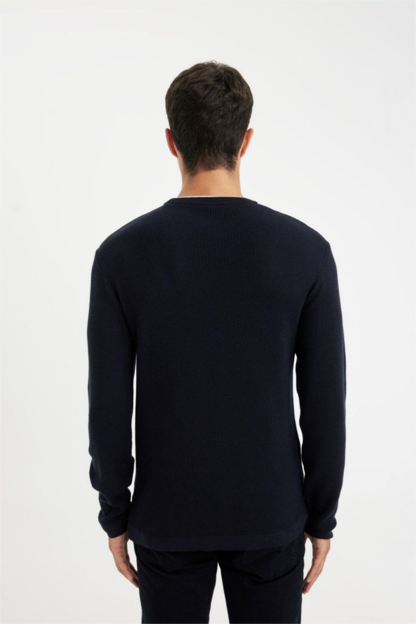 رجال كحلي بلوفر تريكو قصة مريحة برقبة مستديرة