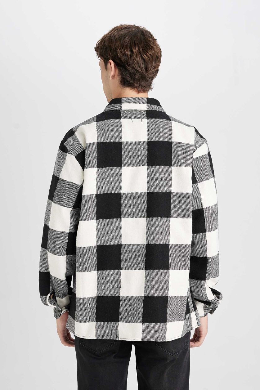 رجالي أسود قميص بولو كاروهات قصة عادية كم طويل