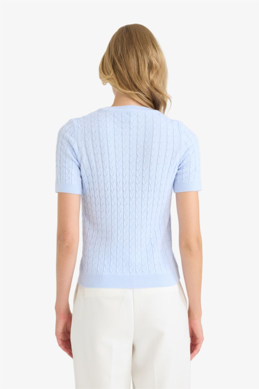 WOMAN Light Blue Regular Fit Crew Neck Pullover