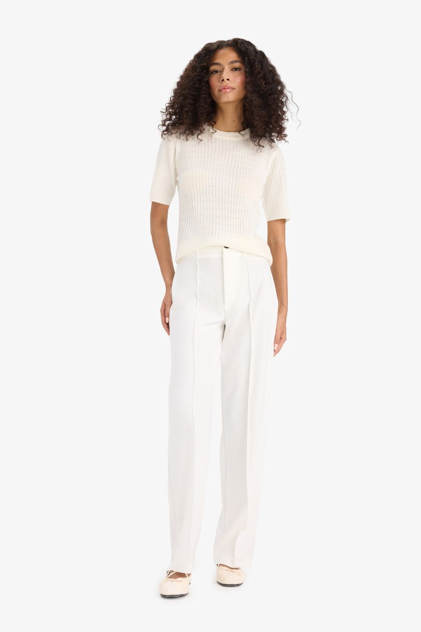 WOMAN Ecru Regular Fit Crew Neck Knit Pullover