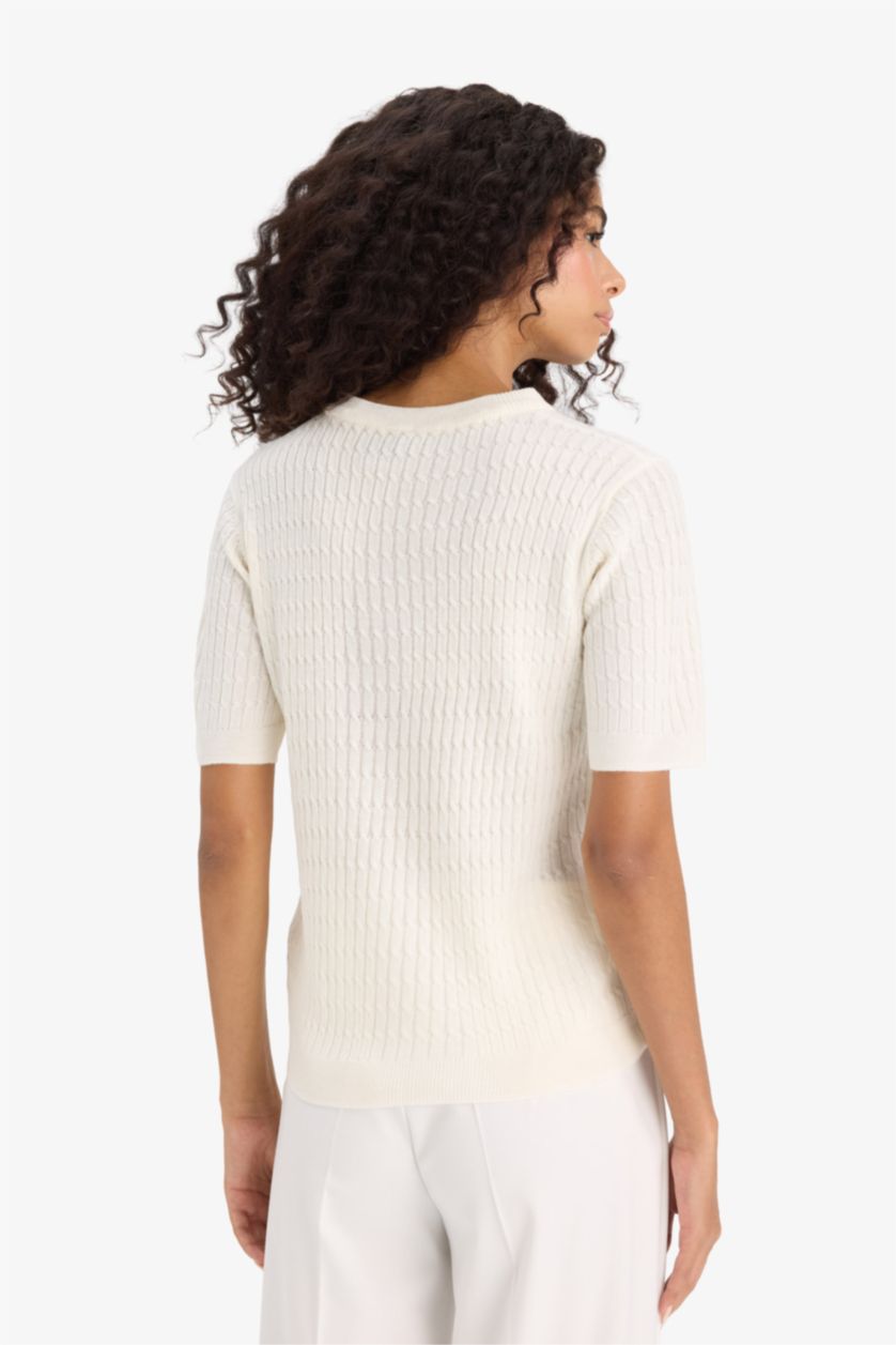WOMAN Ecru Regular Fit Crew Neck Knit Pullover