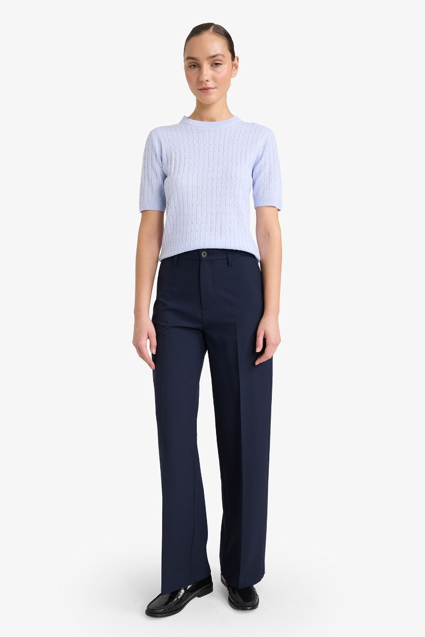 Woman Light Blue Regular Fit Crew Neck Pullover